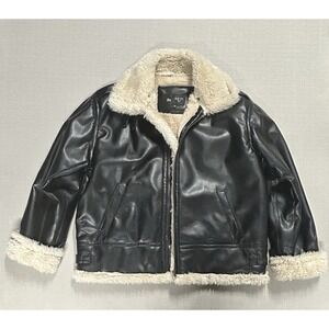 Be U Leather & Fur Coat Long Jacket Black Women's Size Large